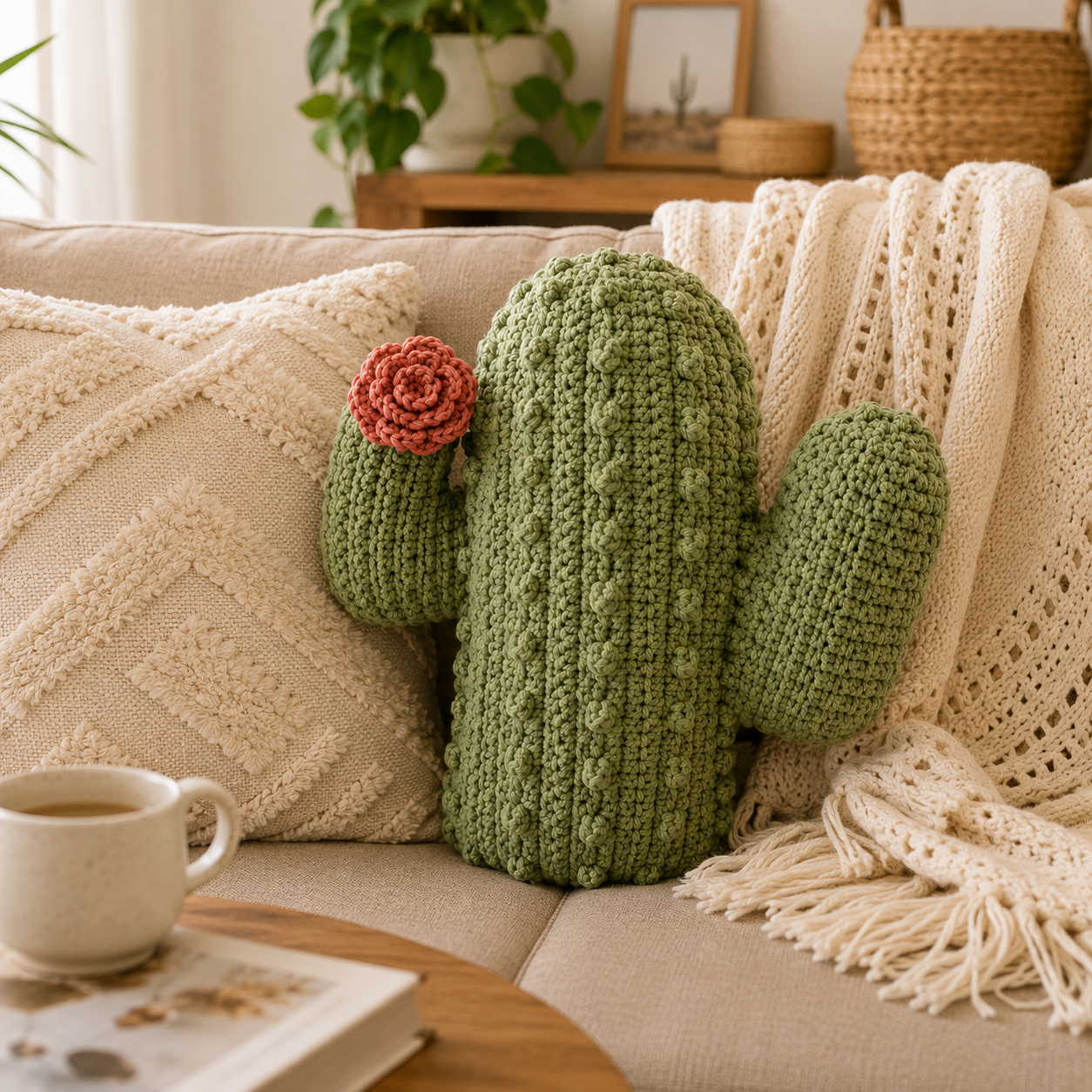 Crochet Cactus Pillow Pattern (Digital Download)