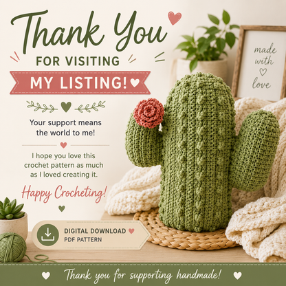 Crochet Cactus Pillow Pattern (Digital Download)