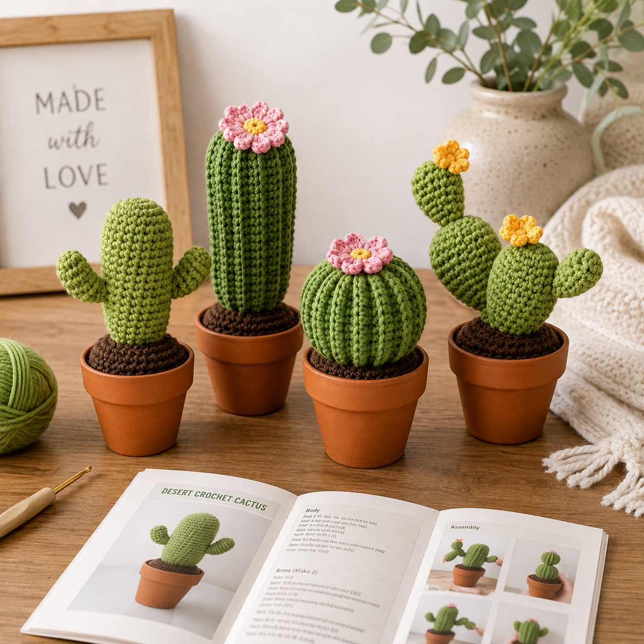 Crochet Cactus Pattern Bundle | 4 Potted Cactus | Desert, Tall, Barrel & Prickly Pear(Digital Download)