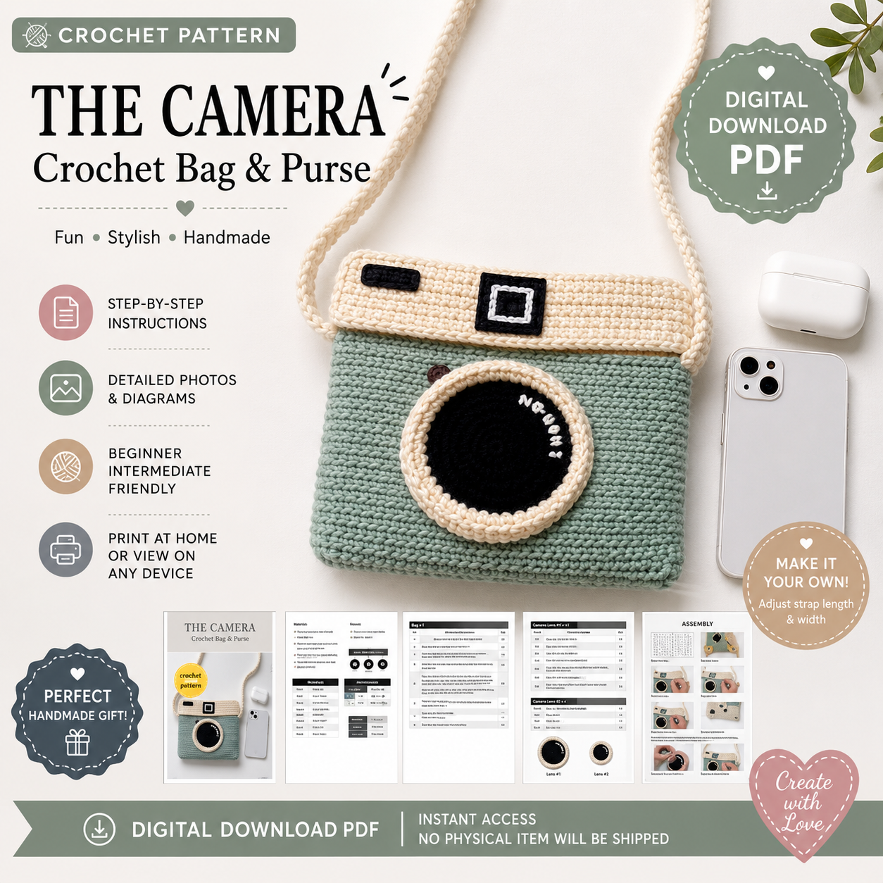 The Camera Crochet Bag & Purse Pattern – Crossbody Bag – (Digital Download)