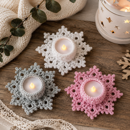 LED Tealight Holder Crochet Pattern, Let It Snow Snowflake Candle Holder, (Digital Download)