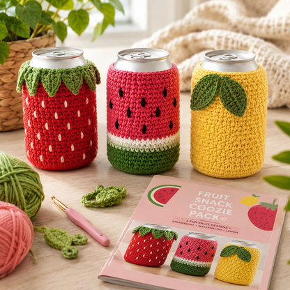 Fruit Snack Coozie Pack Crochet Pattern | Strawberry, Watermelon & Lemon | (Digital Download)
