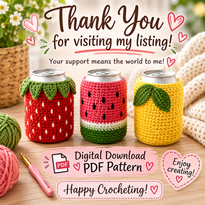 Fruit Snack Coozie Pack Crochet Pattern | Strawberry, Watermelon & Lemon | (Digital Download)