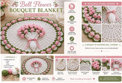 Bell Flower Bouquet Crochet Blanket Pattern (Digital Download)
