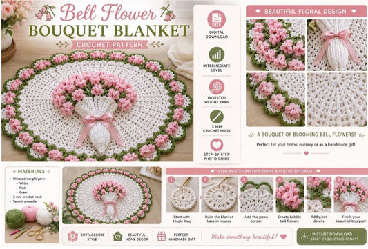 Bell Flower Bouquet Crochet Blanket Pattern (Digital Download)