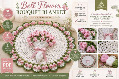 Bell Flower Bouquet Crochet Blanket Pattern (Digital Download)