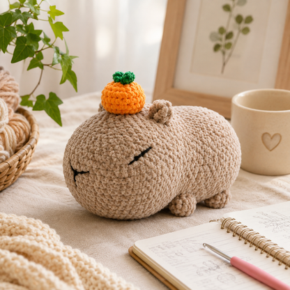 Capybara Crochet Pattern V2 – Amigurumi Plush with Tangerine | (Digital Download)
