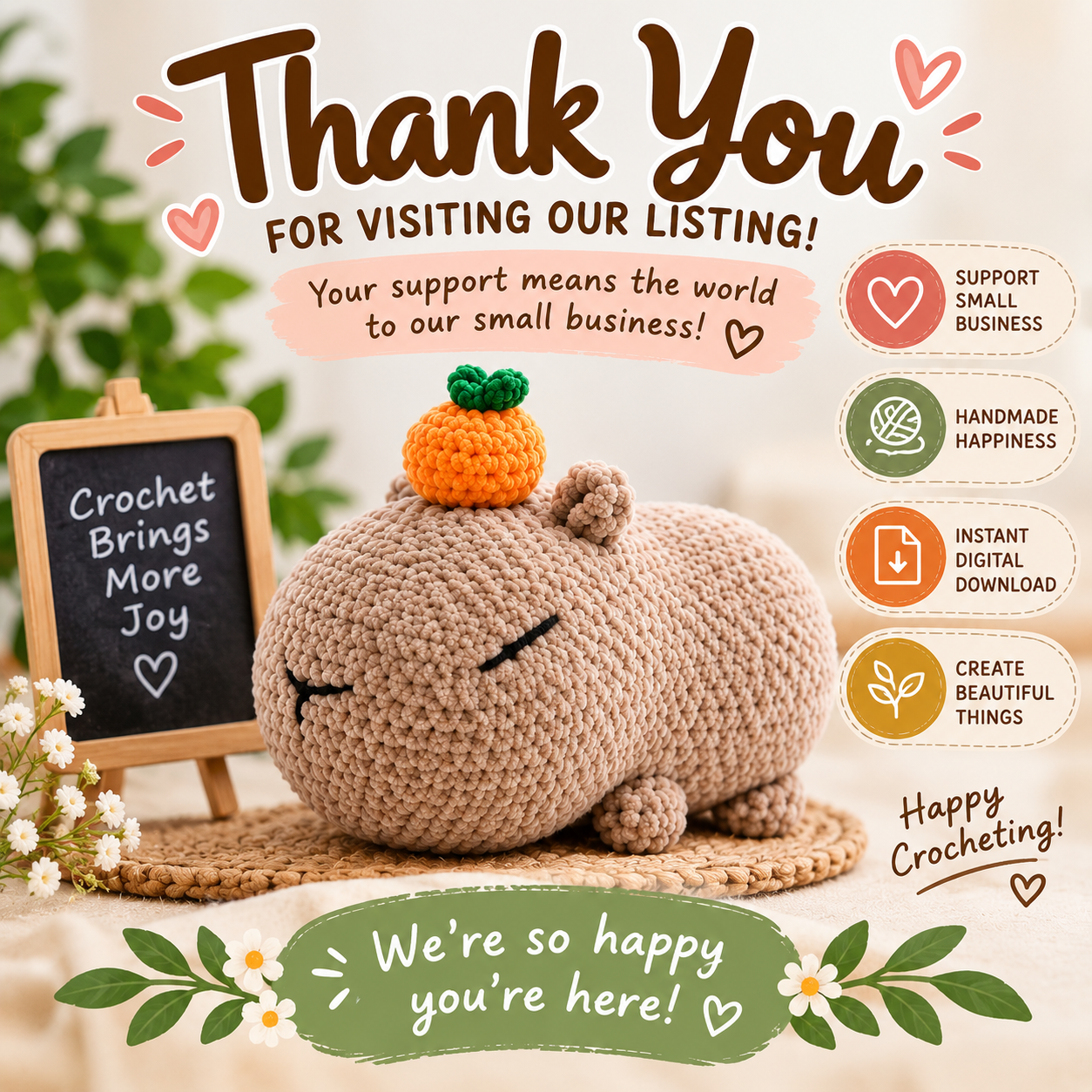 Capybara Crochet Pattern V2 – Amigurumi Plush with Tangerine | (Digital Download)