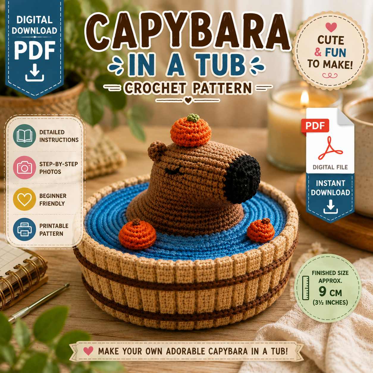 Capybara in a Tub Crochet Pattern – Amigurumi Capybara (Digital Download)