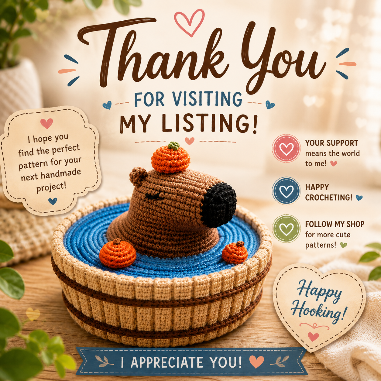 Capybara in a Tub Crochet Pattern – Amigurumi Capybara (Digital Download)