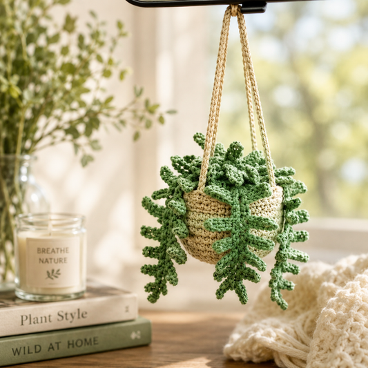Fern Plant Car Hanging Crochet Pattern | Crochet Hanging Plant | (Digital Download)