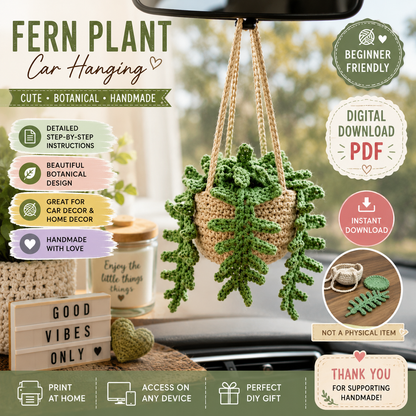 Fern Plant Car Hanging Crochet Pattern | Crochet Hanging Plant | (Digital Download)