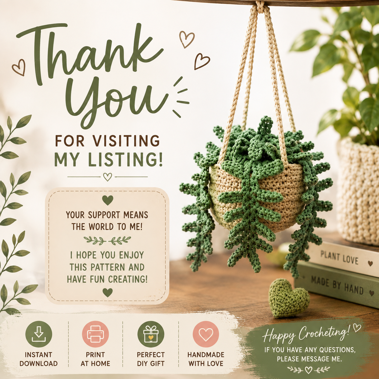 Fern Plant Car Hanging Crochet Pattern | Crochet Hanging Plant | (Digital Download)