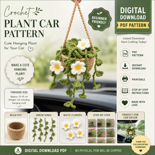 Crochet Hanging Plant Car Ornament Pattern | Mini Plant Car Decor | (Digital Download)