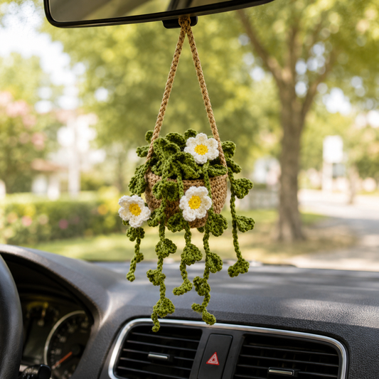 Crochet Hanging Plant Car Ornament Pattern | Mini Plant Car Decor | (Digital Download)