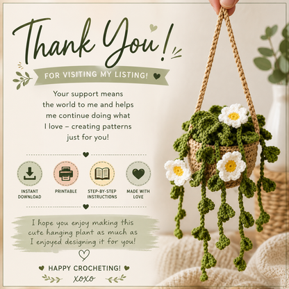 Crochet Hanging Plant Car Ornament Pattern | Mini Plant Car Decor | (Digital Download)