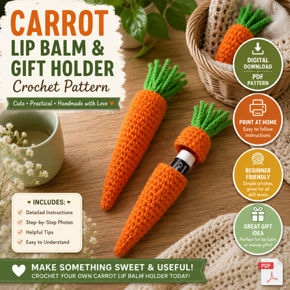 Carrot Lip Balm Holder Crochet Pattern | Cute Money Holder | (Instant Digital Download)