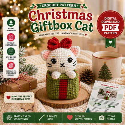 Christmas Giftbox Cat Crochet Pattern (Digital Download)