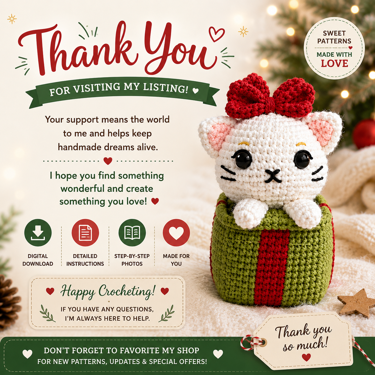 Christmas Giftbox Cat Crochet Pattern (Digital Download)