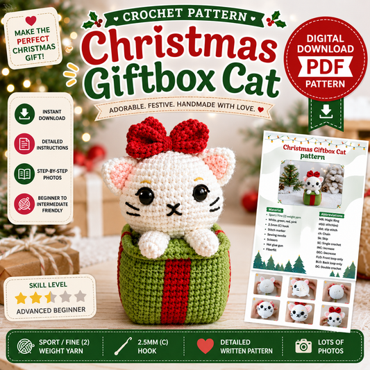 Christmas Giftbox Cat Crochet Pattern (Digital Download)