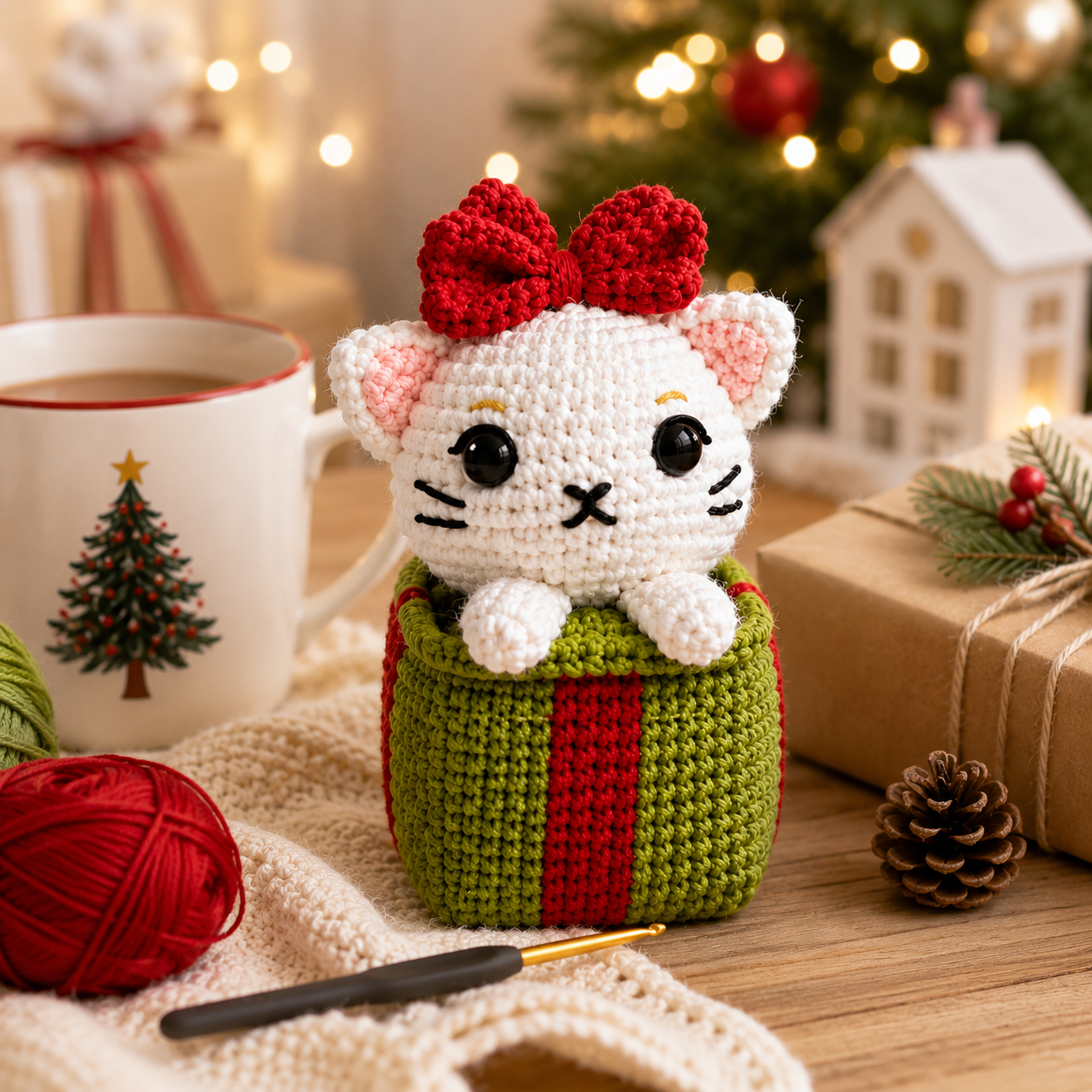 Christmas Giftbox Cat Crochet Pattern (Digital Download)