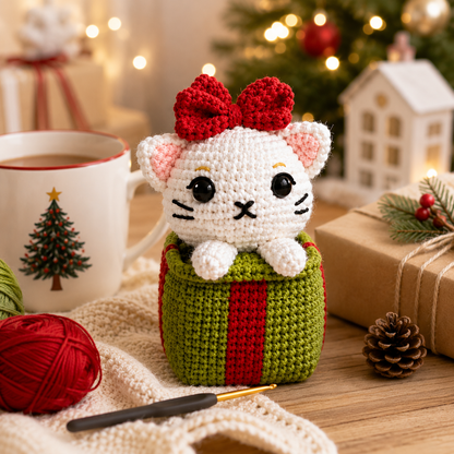 Christmas Giftbox Cat Crochet Pattern (Digital Download)
