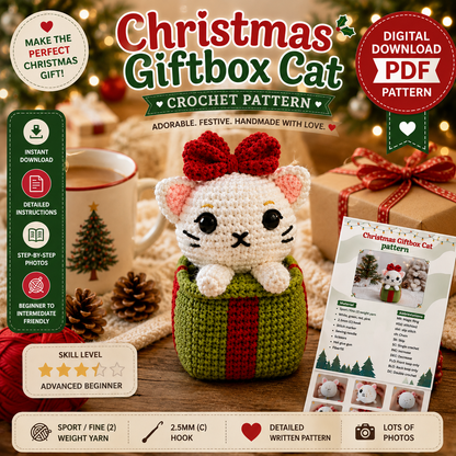 Christmas Giftbox Cat Crochet Pattern (Digital Download)