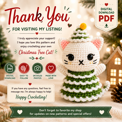 Christmas Tree Cat Crochet Pattern | Cute Holiday Amigurumi Cat | (Digital Download)
