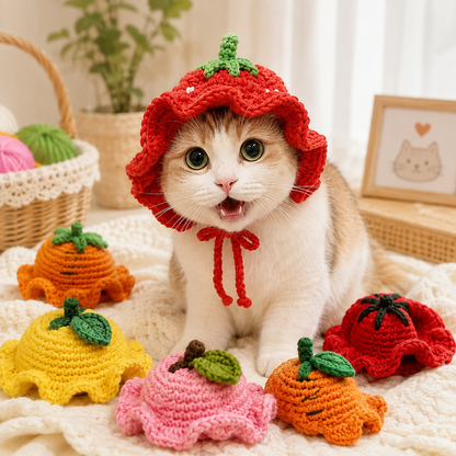Fruit Hat Pet Crochet Pattern | Apple Strawberry Orange Carrot Peach Lemon | (Digital Download)