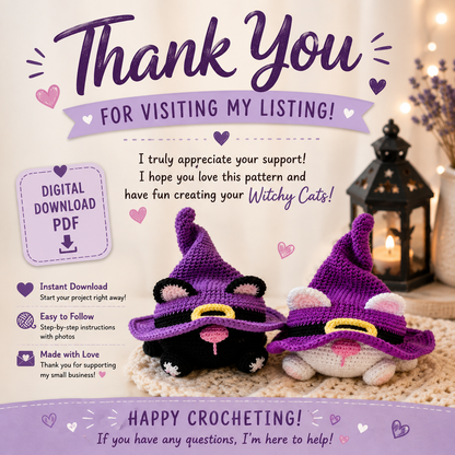 Halloween Cats Crochet Pattern – Witch Cat Amigurumi (Digital Download)