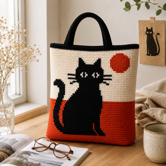 Black Cat Bag Crochet Pattern | Color Block Cat Graph | (84 Row Digital Download)