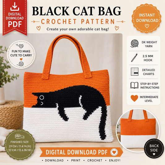 Black Cat Bag Crochet Pattern | Cat Tote Bag Pattern | (Digital Download)