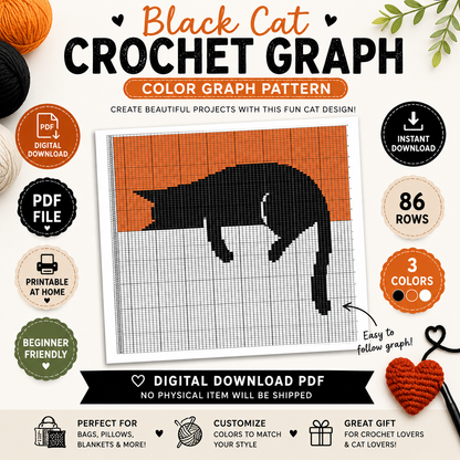 Black Cat Crochet Graph Pattern | Cat Colorwork Chart | (Digital Download)