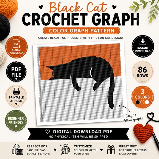 Black Cat Crochet Graph Pattern | Cat Colorwork Chart | (Digital Download)