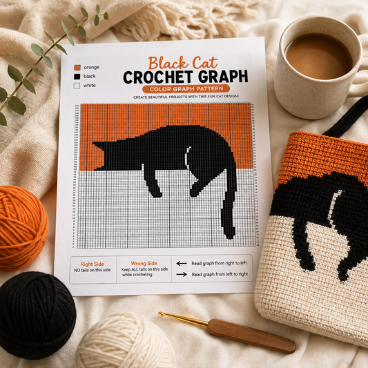 Black Cat Crochet Graph Pattern | Cat Colorwork Chart | (Digital Download)