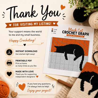 Black Cat Crochet Graph Pattern | Cat Colorwork Chart | (Digital Download)