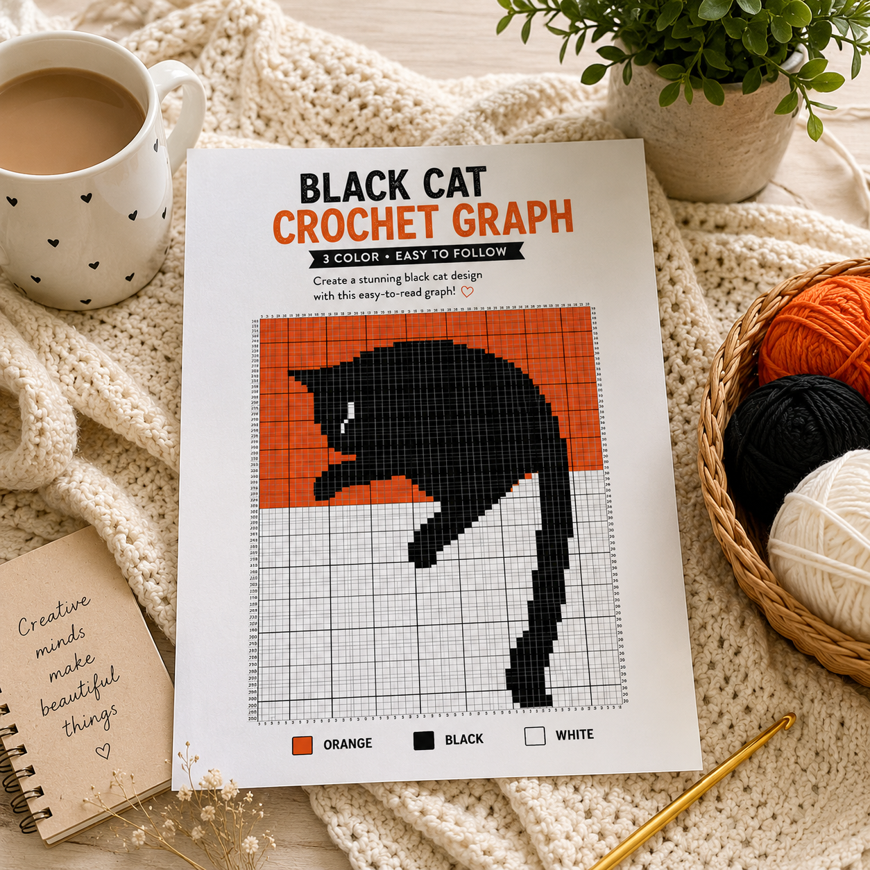 Black Cat Crochet Graph Pattern | Cat Colorwork Chart | (Digital Download)