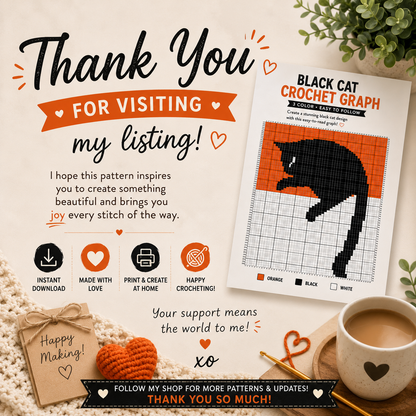 Black Cat Crochet Graph Pattern | Cat Colorwork Chart | (Digital Download)