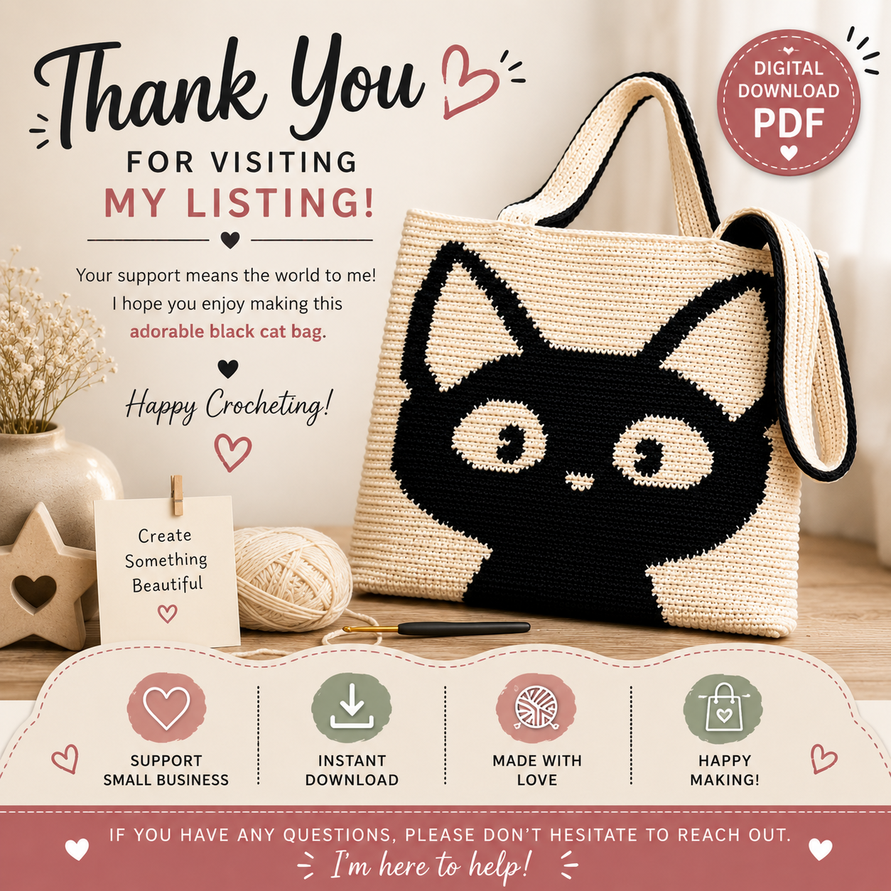 Black Cat Bag Crochet Pattern (Digital Download)