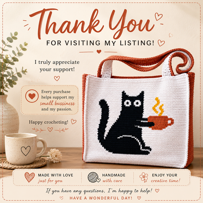 Cat with a Cup Crochet Bag Pattern, Intarsia Colorwork Bag, (Digital Download)