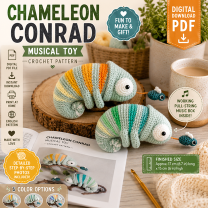 Chameleon Conrad Musical Toy Crochet Pattern (Digital Download)