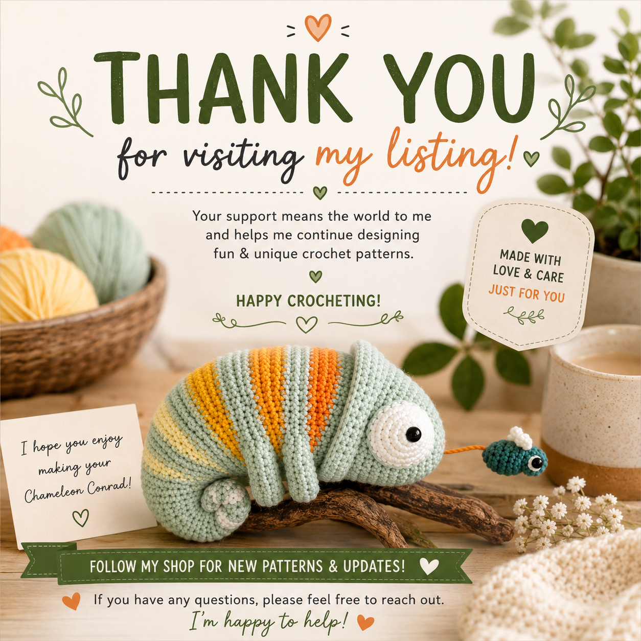Chameleon Conrad Musical Toy Crochet Pattern (Digital Download)