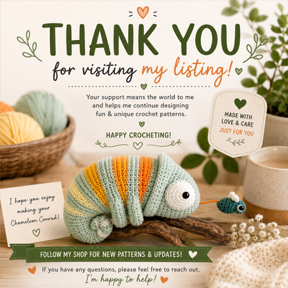 Chameleon Conrad Musical Toy Crochet Pattern (Digital Download)