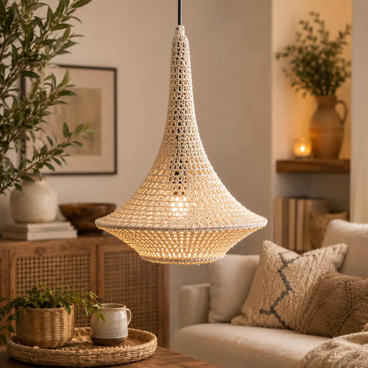 Rustic Crochet Chandelier Lamp Pattern | Pendant Light Shade | (Digital Download)