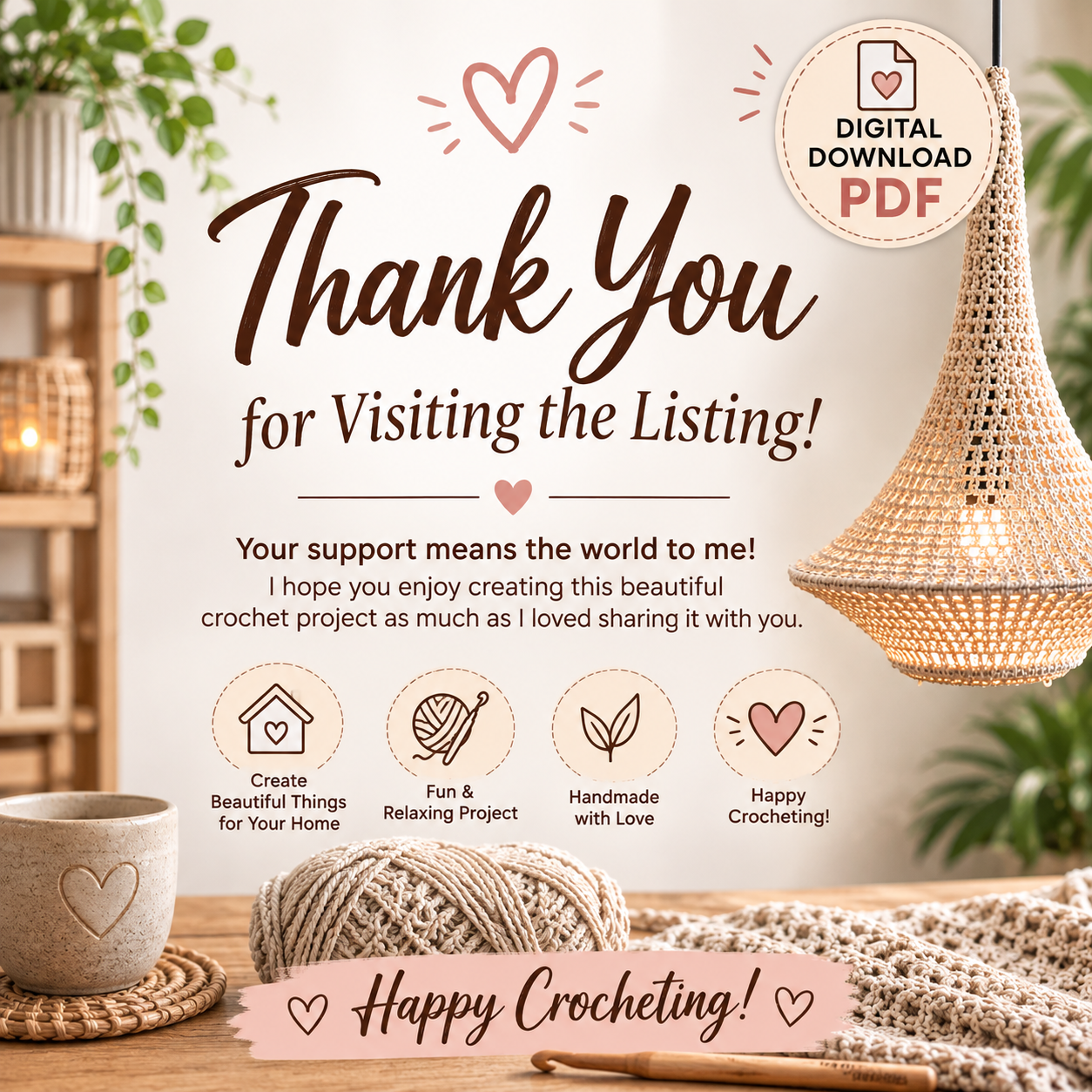 Rustic Crochet Chandelier Lamp Pattern | Pendant Light Shade | (Digital Download)