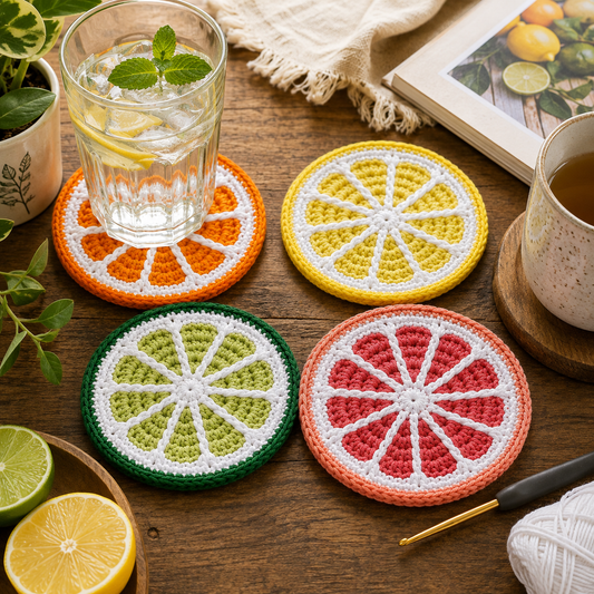 Citrus Slice Coasters Crochet Pattern | Lemon Lime Orange & Grapefruit Coasters | (Digital Download)