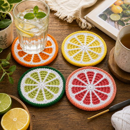 Citrus Slice Coasters Crochet Pattern | Lemon Lime Orange & Grapefruit Coasters | (Digital Download)