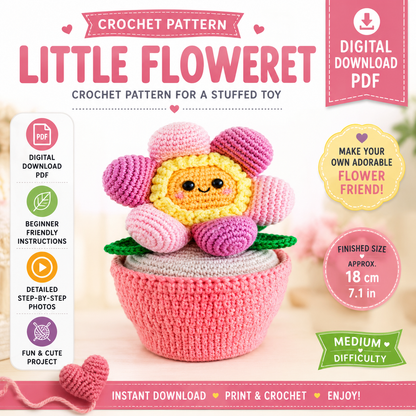 Little Floweret Crochet Pattern | Cute Flower Amigurumi Pattern | (Digital Download)