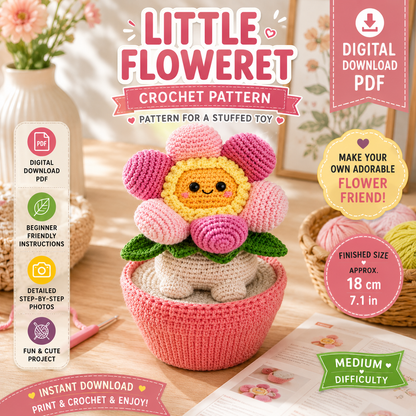 Little Floweret Crochet Pattern | Cute Flower Amigurumi Pattern | (Digital Download)