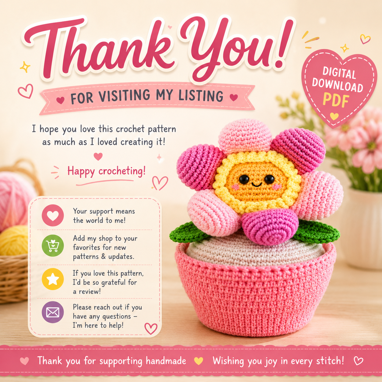 Little Floweret Crochet Pattern | Cute Flower Amigurumi Pattern | (Digital Download)